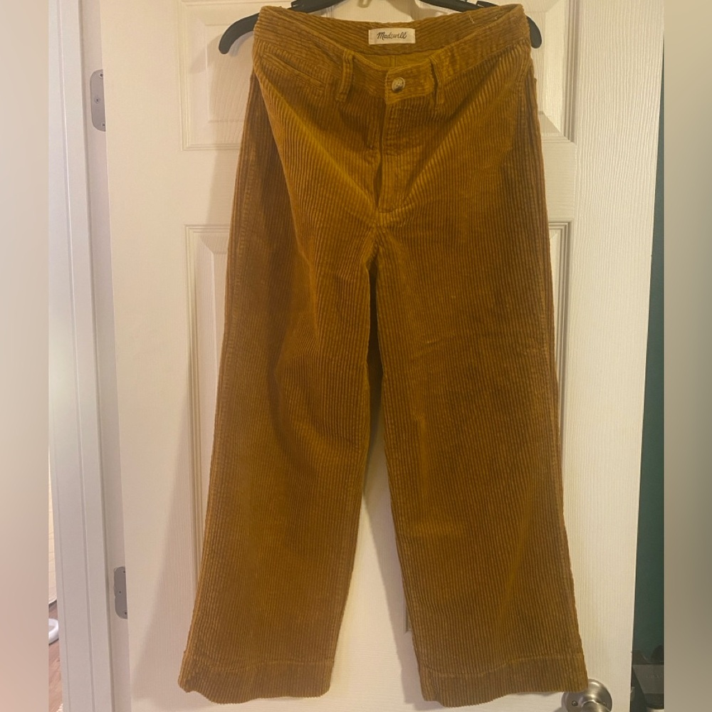 Madewell corduroy tan brown crop pants. Slim emmett wide leg crop. Size 28.